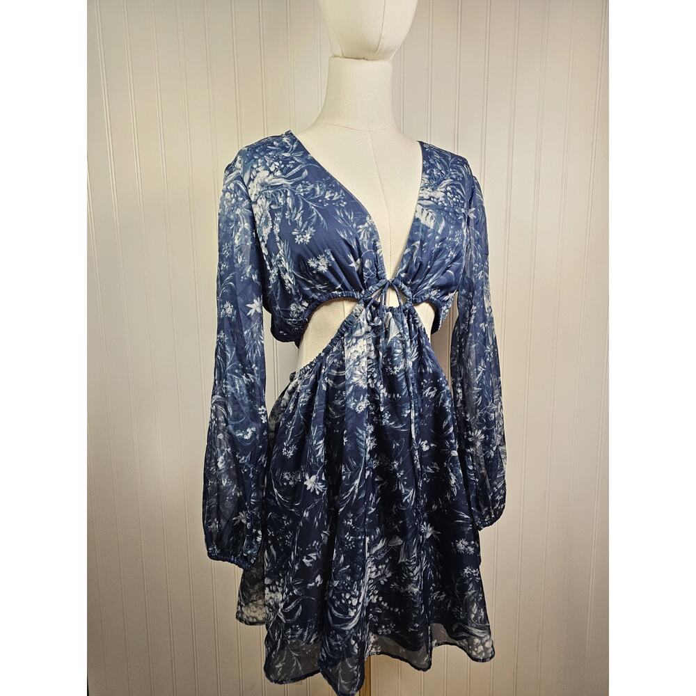 Abercrombie & Fitch Floral Cutout Mini Dress Women's Large Petite NWT Blue Boho